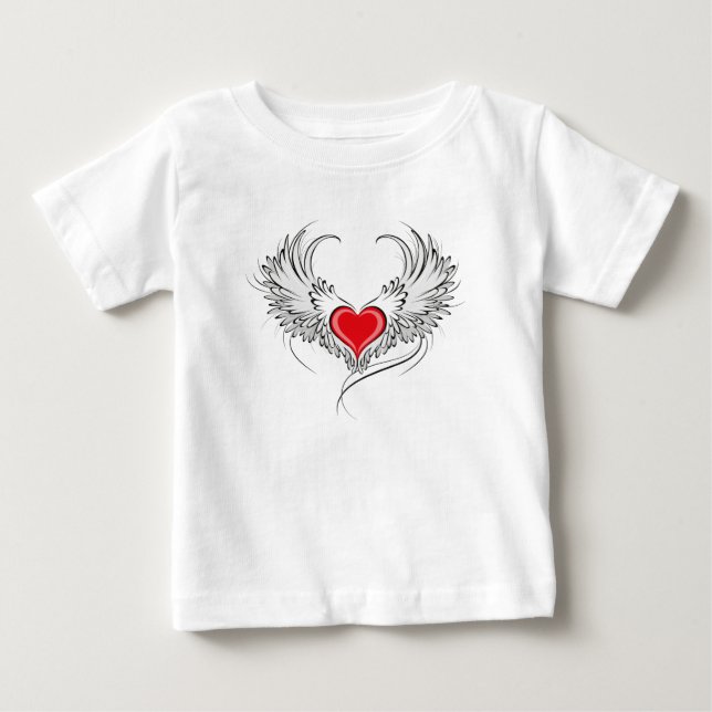 Red Angel Heart med vingar T Shirt (Framsida)