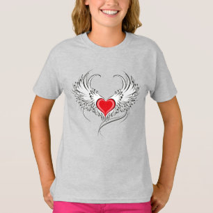 Red Angel Heart med vingar T Shirt