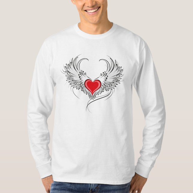 Red Angel Heart med vingar T Shirt (Framsida)