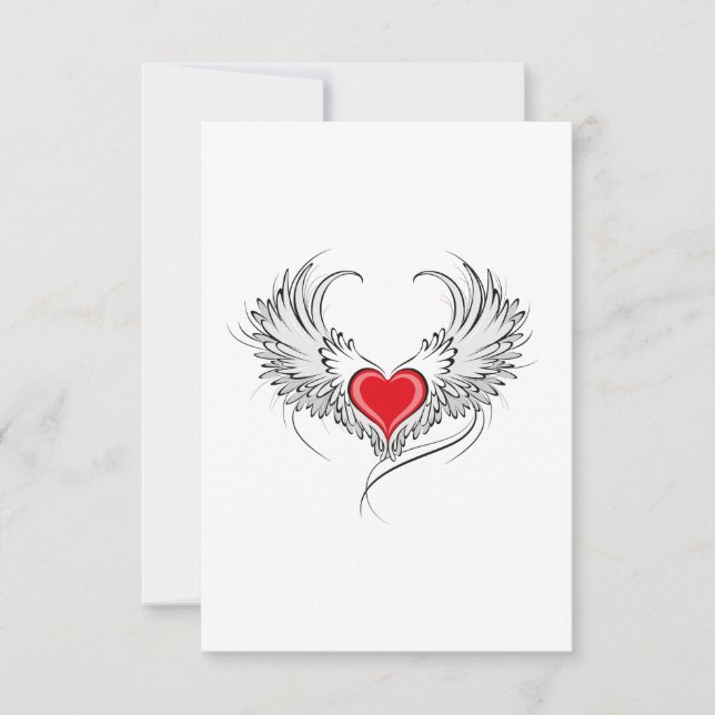 Red Angel Heart med vingar Tack Kort (Framsida)
