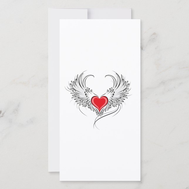 Red Angel Heart med vingar Tack Kort (Framsida)