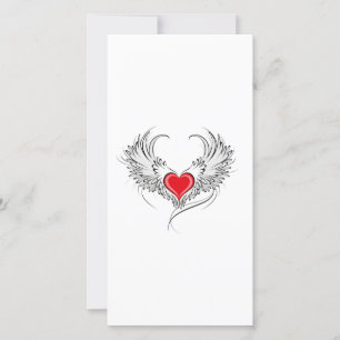 Red Angel Heart med vingar Tack Kort