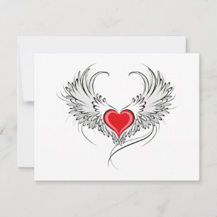 Red Angel Heart med vingar Tack Kort