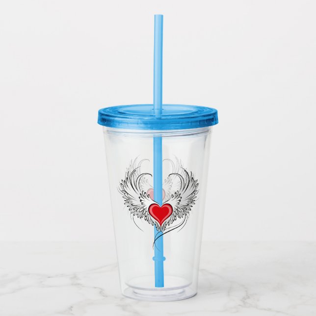 Red Angel Heart med vingar Take Away Mugg (Framsida)