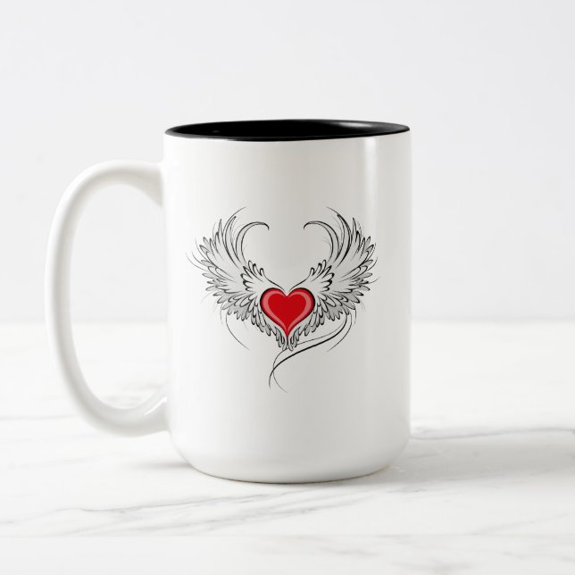 Red Angel Heart med vingar Två-Tonad Mugg (Vänster)