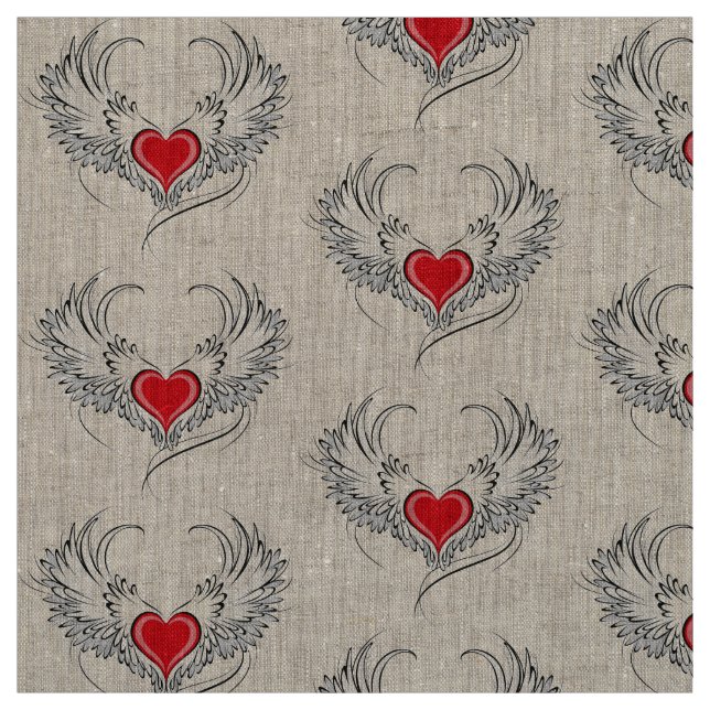 Red Angel Heart med vingar Tyg (Provkarta)