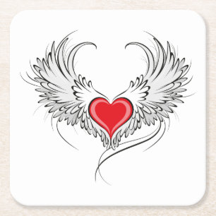 Red Angel Heart med vingar Underlägg Papper Kvadrat