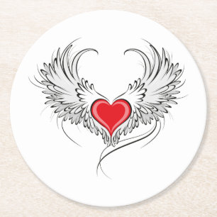 Red Angel Heart med vingar Underlägg Papper Rund