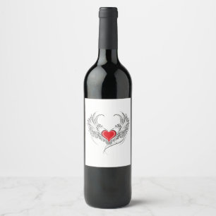 Red Angel Heart med vingar Vinflaska Etikett