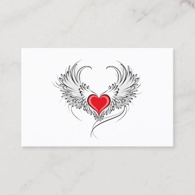 Red Angel Heart med vingar Visitkort (Framsida)