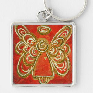 Red Angel Keychain Fyrkantig Silverfärgad Nyckelring