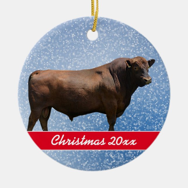 Red Angus Bull jul Ceramic Ornament (Framsidan)