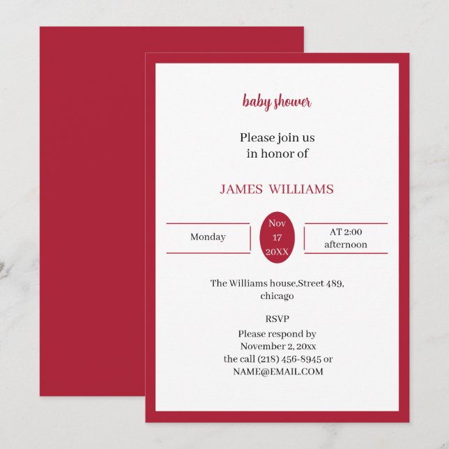 Red Anpassningsbar Baby Shower Inbjudningar (Fram/baksida)