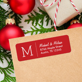 Red Anpassningsbar Monogram Returadress Etikett
