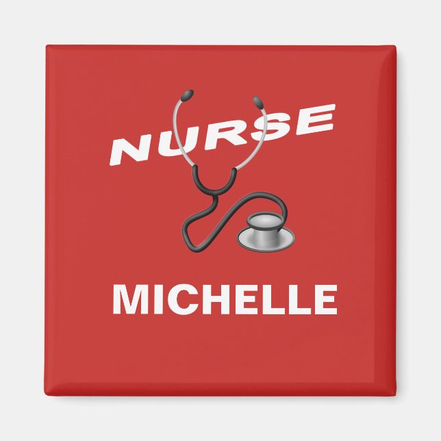 RED Anpassningsbar Nurse Namn Magnet (Framsidan)