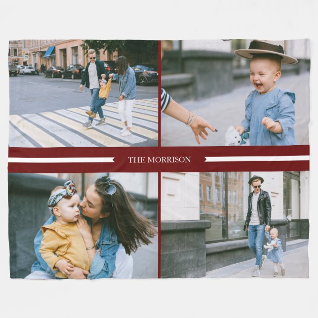 Red Anpassningsbar Photos Collage Family Namn Pers Fleecefilt (Framsidan (Horisontell))