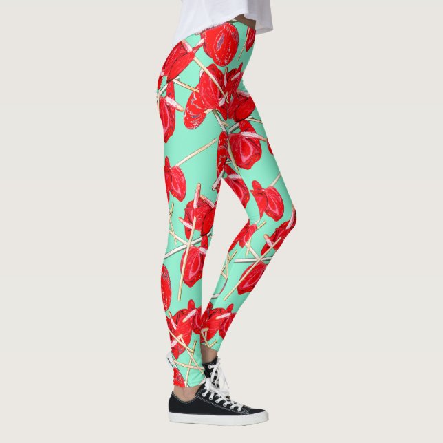 Red Anthurium Flowers Mönster Champ Leggings (Höger)