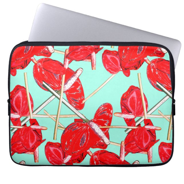 Red Anthurium Flowers Mönster Computer Sleeve (Framsidan)