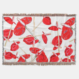 Red Anthurium Flowers Mönster Throw Blanket Filt