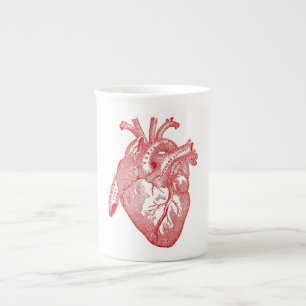 Red Antique Anatomical Heart Benporslin Mugg