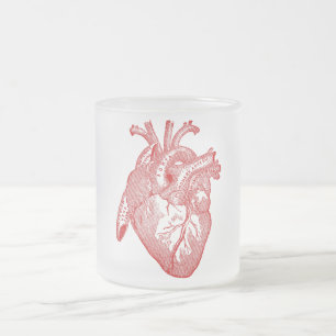Red Antique Anatomical Heart Frostad Glasmugg