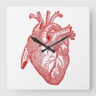 Red Antique Anatomical Heart Fyrkantig Klocka