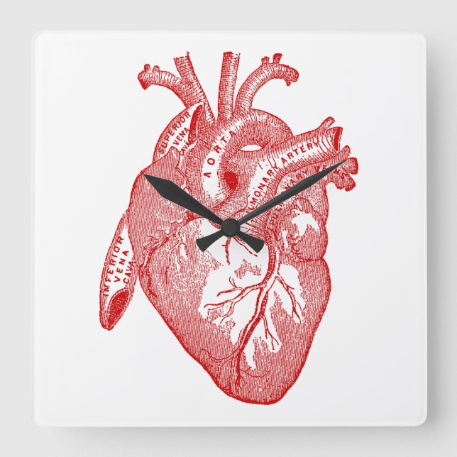 Red Antique Anatomical Heart Fyrkantig Klocka (Framsida)