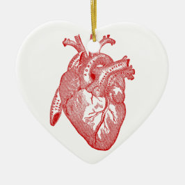 Red Antique Anatomical Heart Julgransprydnad Keramik