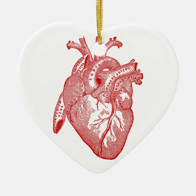 Red Antique Anatomical Heart Julgransprydnad Keramik (Framsidan)