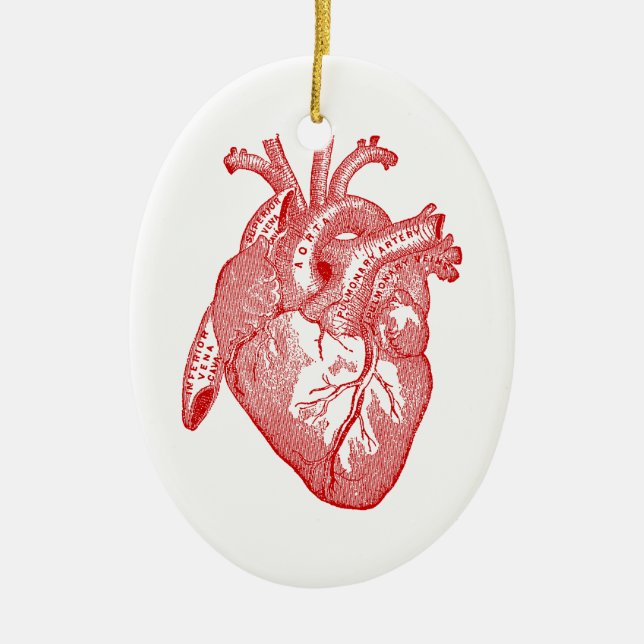 Red Antique Anatomical Heart Julgransprydnad Keramik (Framsidan)