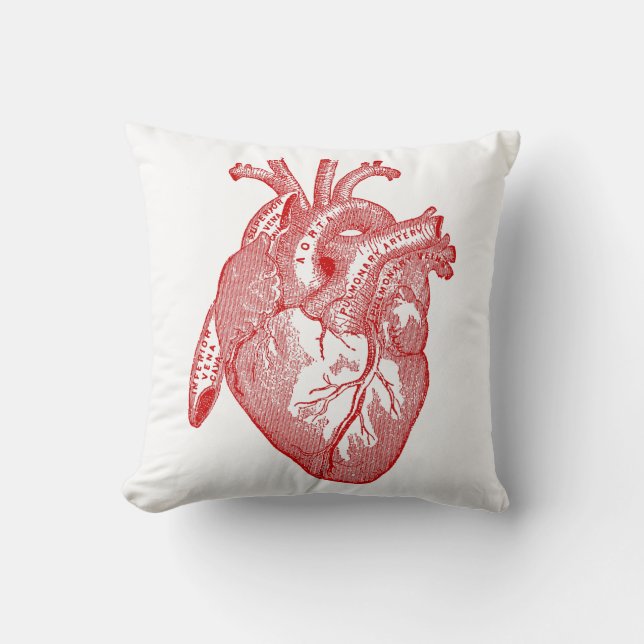 Red Antique Anatomical Heart Kudde (Framsida)