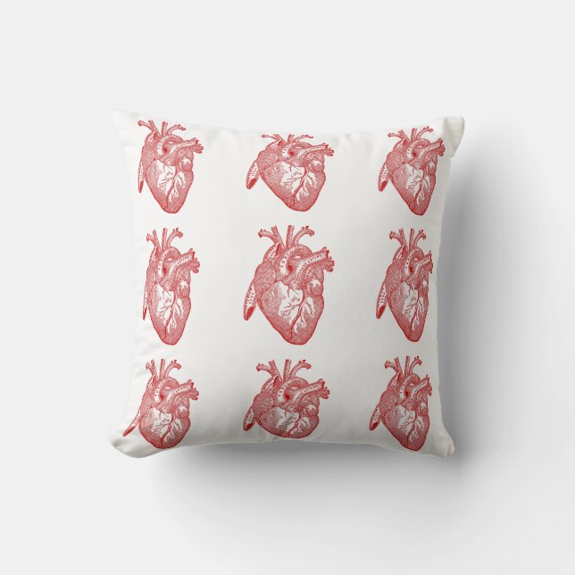 Red Antique Anatomical Heart Kudde (Framsida)
