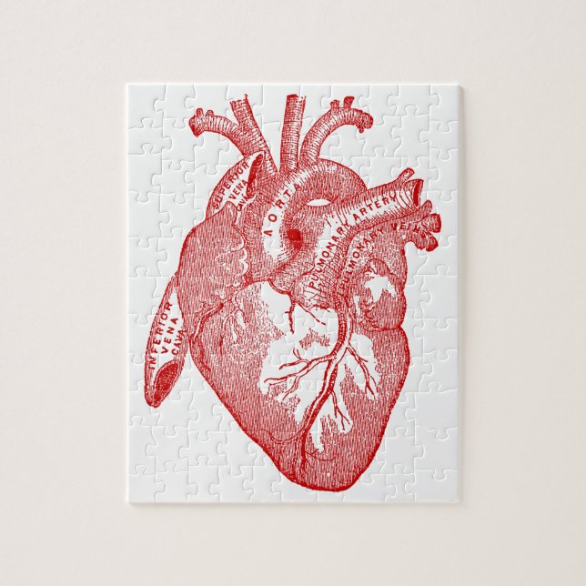 Red Antique Anatomical Heart Pussel (Vertikal)
