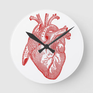 Red Antique Anatomical Heart Rund Klocka