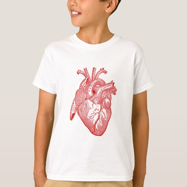 Red Antique Anatomical Heart T Shirt (Framsida)