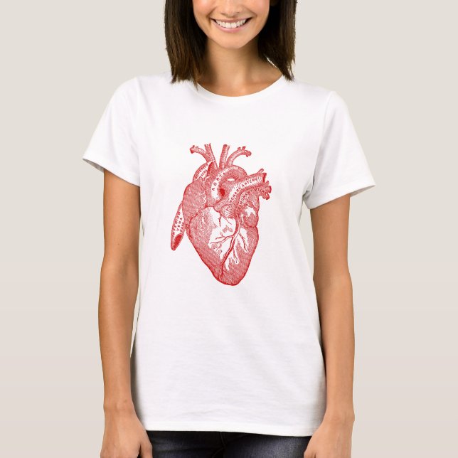 Red Antique Anatomical Heart T-shirt (Framsida)