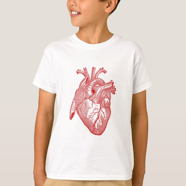Red Antique Anatomical Heart Tee Shirt (Framsida)