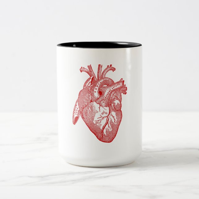 Red Antique Anatomical Heart Två-Tonad Mugg (Center)