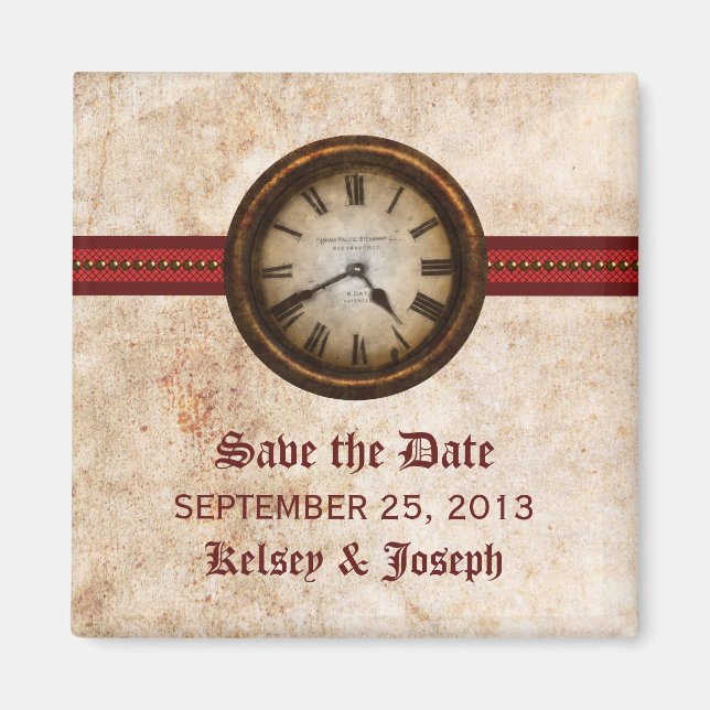 Red Antique Clock Spara datum magneter (Framsidan)