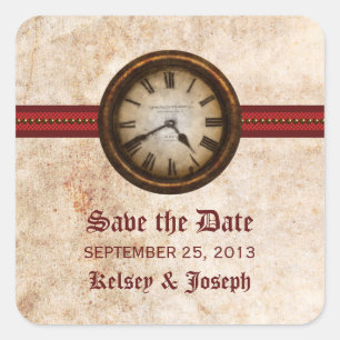 Red Antique Save the Date Stickers Fyrkantigt Klistermärke