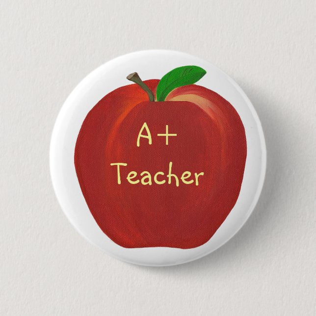 Red Apple, A+ Teacher-stift på knappar (Framsida)