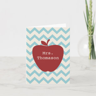 Red Apple Aqua Chevron Teacher Notecard Kort