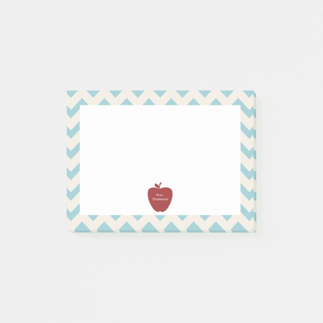 Red Apple Blue Chevron Teacher Post-it® Notes Post-it Block (Framsida)