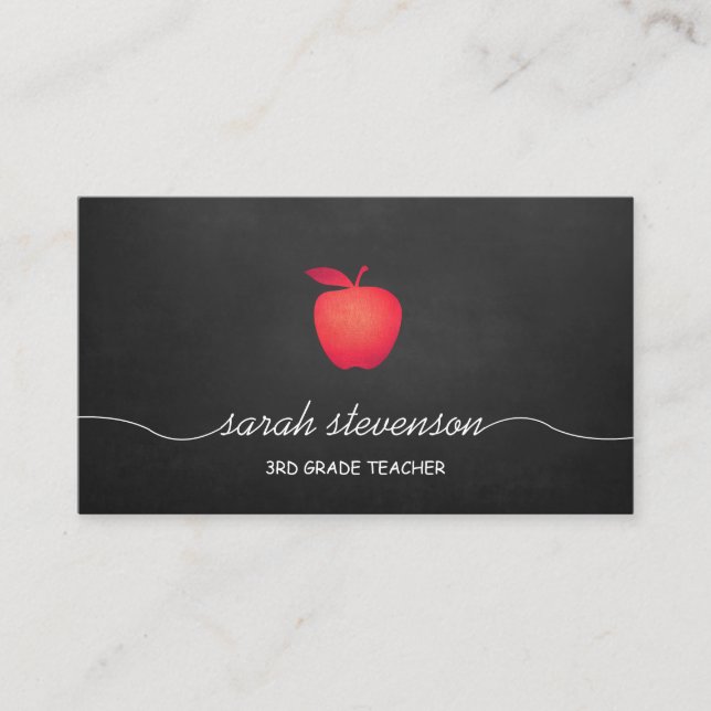 Red Apple Chalkboard Klass School Teacher Visitkort (Framsida)