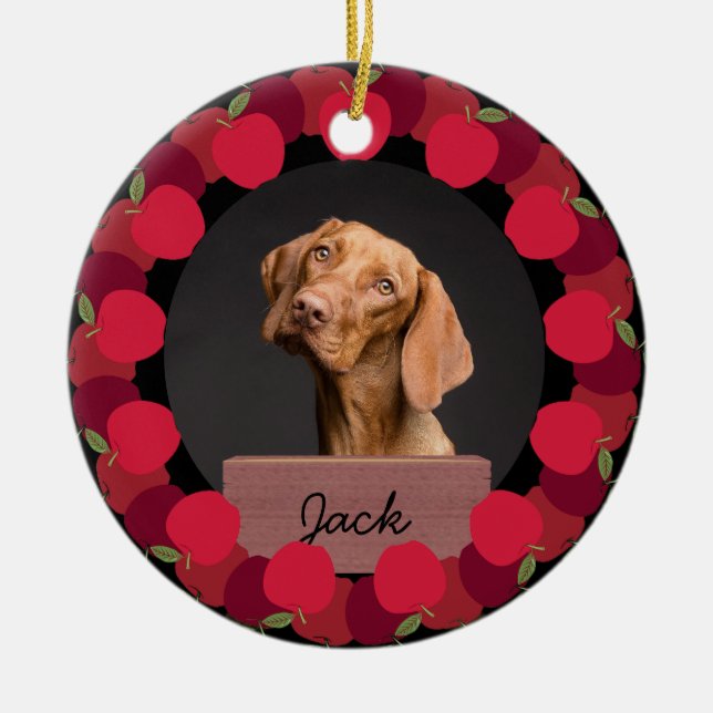 Red Apple christmas Anpassningsbar Hund Photo Julgransprydnad Keramik (Framsidan)