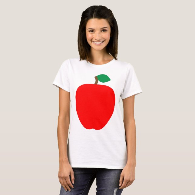 Red Apple Fruit Grönt Löv Food T Shirt (Hel framsida)