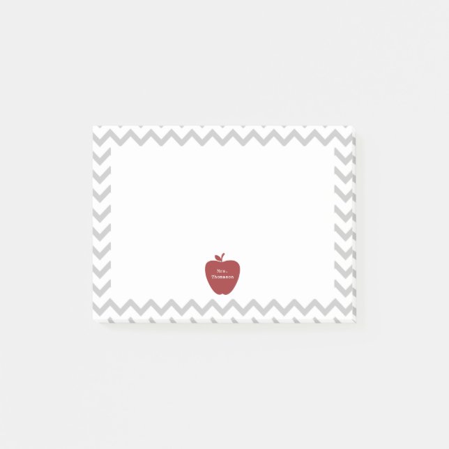 Red Apple Grått Chevron Teacher Post-it® Notes Post-it Block (Framsida)