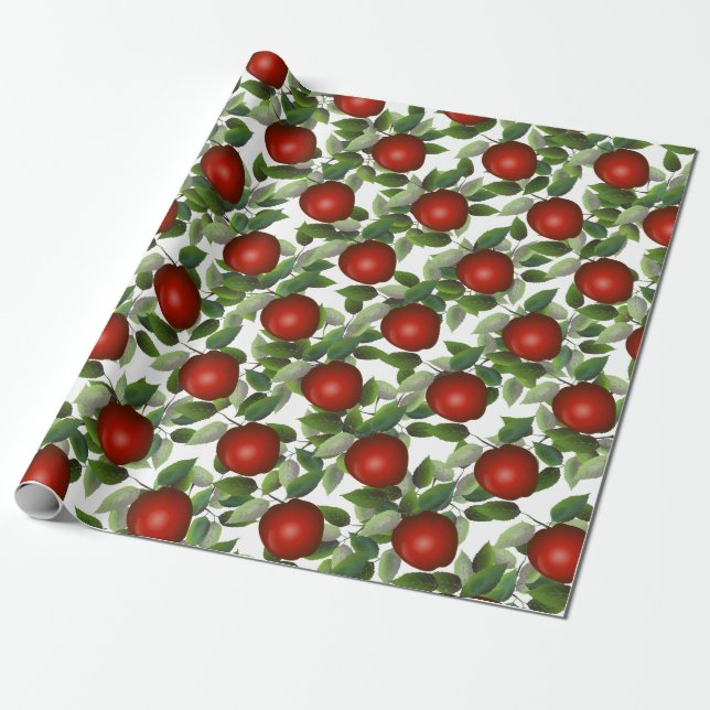 Red Apple Greenery Presentpapper (Utrullad)