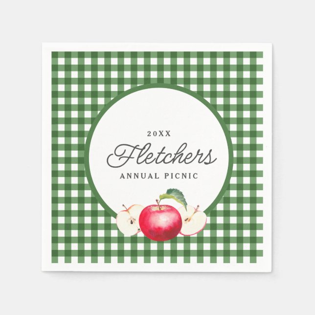 Red Apple & Grönt Gingham Botanical Anpassningsbar Pappersservett (Framsidan)