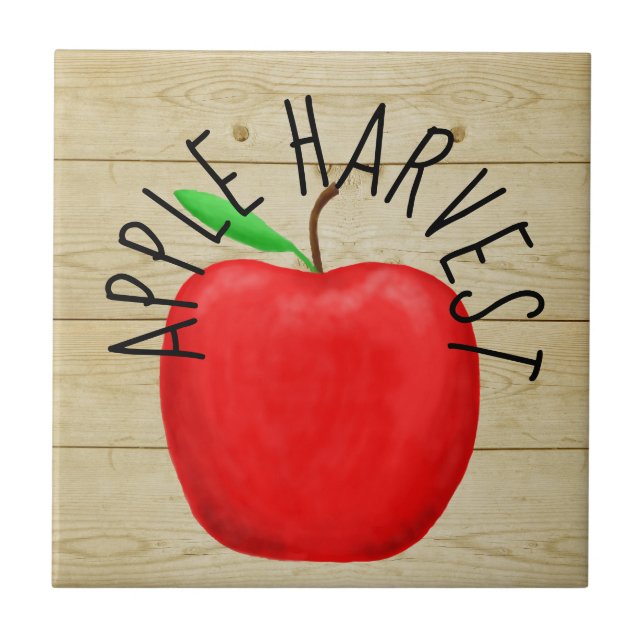 Red Apple Harvest Wooden Sign Ceramic Tile Kakelplatta (Framsidan)
